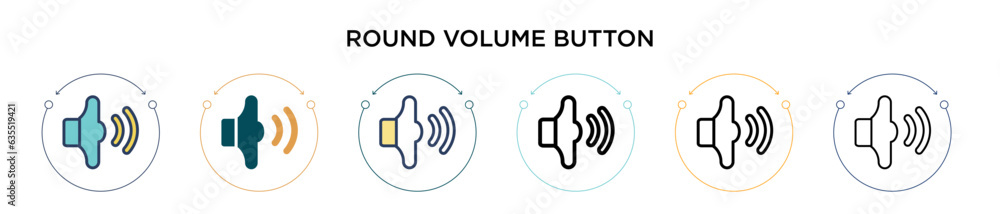 Poster round volume button icon in filled, thin line, outline and stroke style. vector illustration of two 