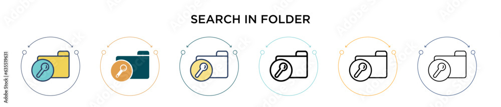 Poster search in folder icon in filled, thin line, outline and stroke style. vector illustration of two col