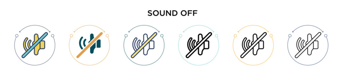 Sound off icon in filled, thin line, outline and stroke style. Vector illustration of two colored and black sound off vector icons designs can be used for mobile, ui, web