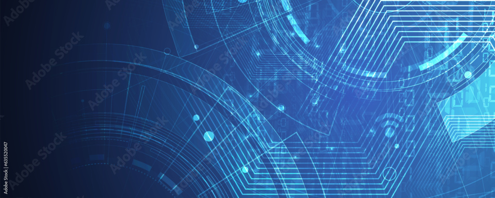Poster Technology banner design with hexagons abstract background.