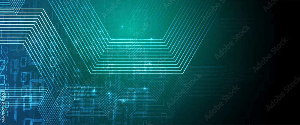 Aufkleber technology banner design with hexagons abstract background.