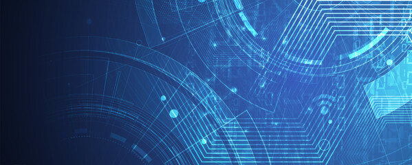 Technology banner design with hexagons abstract background.