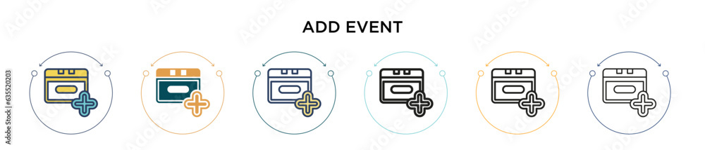 Poster add event icon in filled, thin line, outline and stroke style. vector illustration of two colored an
