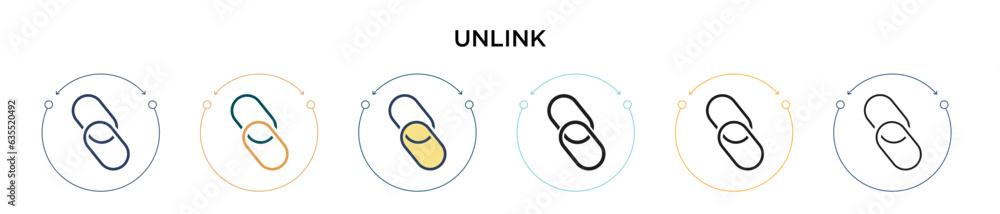 Poster unlink icon in filled, thin line, outline and stroke style. vector illustration of two colored and b