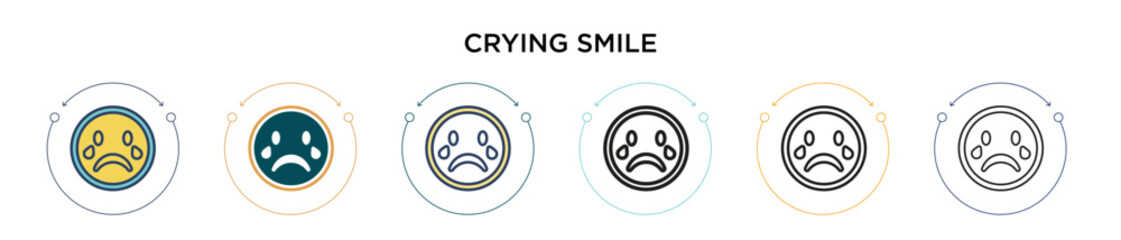 Crying smile icon in filled, thin line, outline and stroke style. Vector illustration of two colored and black crying smile vector icons designs can be used for mobile, ui, web