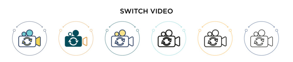 Switch video icon in filled, thin line, outline and stroke style. Vector illustration of two colored and black switch video vector icons designs can be used for mobile, ui, web