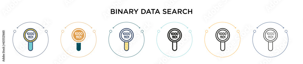 Poster binary data search icon in filled, thin line, outline and stroke style. vector illustration of two c