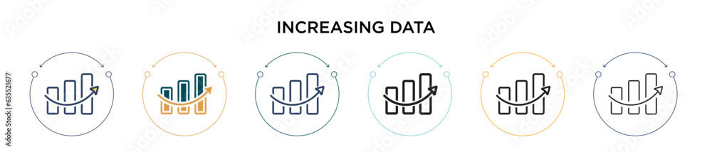 Poster increasing data icon in filled, thin line, outline and stroke style. vector illustration of two colo