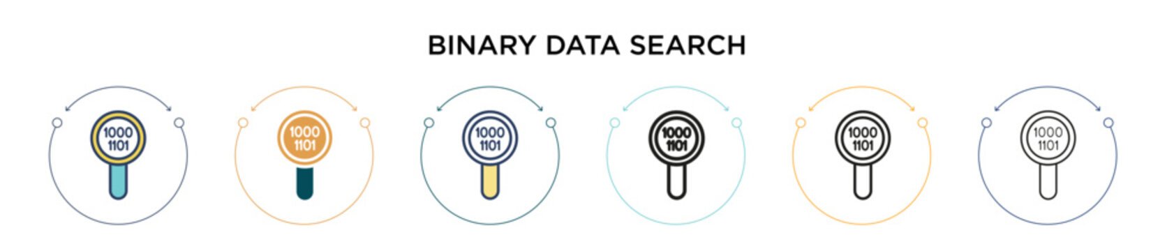 Binary data search icon in filled, thin line, outline and stroke style. Vector illustration of two colored and black binary data search vector icons designs can be used for mobile, ui, web