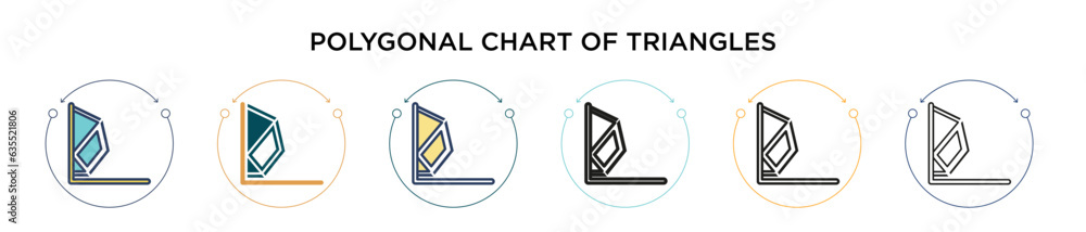 Poster polygonal chart of triangles icon in filled, thin line, outline and stroke style. vector illustratio