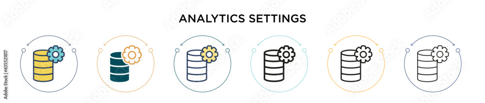 Poster analytics settings icon in filled, thin line, outline and stroke style. vector illustration of two c