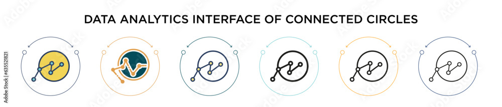 Poster data analytics interface of connected circles icon in filled, thin line, outline and stroke style. v