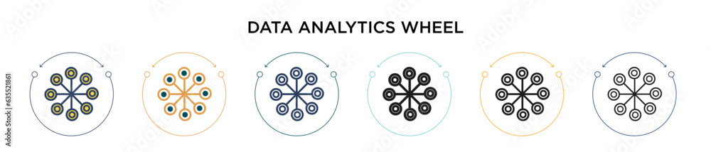 Poster data analytics wheel icon in filled, thin line, outline and stroke style. vector illustration of two