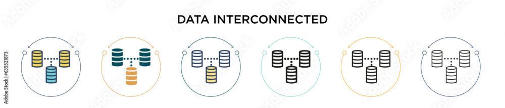Poster data interconnected icon in filled, thin line, outline and stroke style. vector illustration of two 