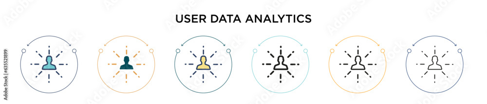 Poster user data analytics icon in filled, thin line, outline and stroke style. vector illustration of two 
