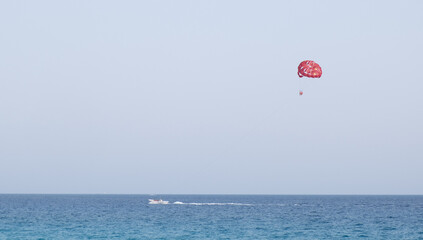 Tourist people parasailing in the sea. Summer  entertainment holidays, extreme sports outdoor