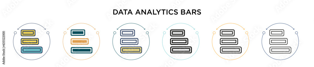 Aufkleber data analytics bars icon in filled, thin line, outline and stroke style. vector illustration of two 