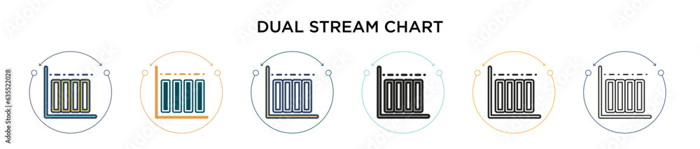 Poster dual stream chart icon in filled, thin line, outline and stroke style. vector illustration of two co