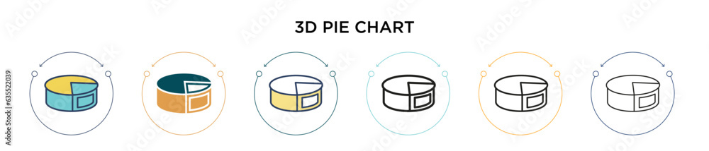 Poster 3d pie chart icon in filled, thin line, outline and stroke style. vector illustration of two colored