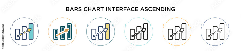 Poster bars chart interface ascending icon in filled, thin line, outline and stroke style. vector illustrat