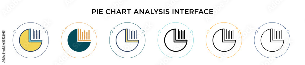 Poster pie chart analysis interface icon in filled, thin line, outline and stroke style. vector illustratio