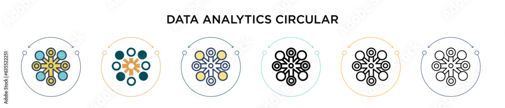 Poster data analytics circular icon in filled, thin line, outline and stroke style. vector illustration of 