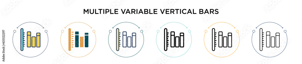 Poster multiple variable vertical bars icon in filled, thin line, outline and stroke style. vector illustra