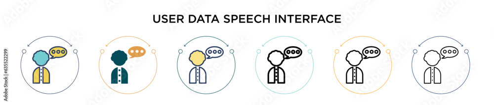 Poster user data speech interface icon in filled, thin line, outline and stroke style. vector illustration 