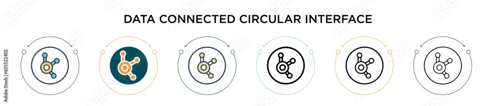 Poster data connected circular interface icon in filled, thin line, outline and stroke style. vector illust