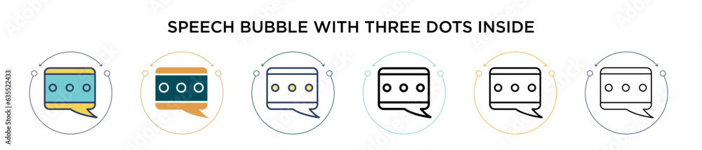Poster speech bubble with three dots inside icon in filled, thin line, outline and stroke style. vector ill