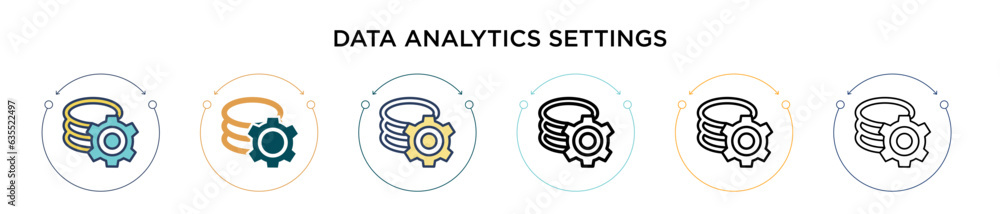 Poster data analytics settings icon in filled, thin line, outline and stroke style. vector illustration of 