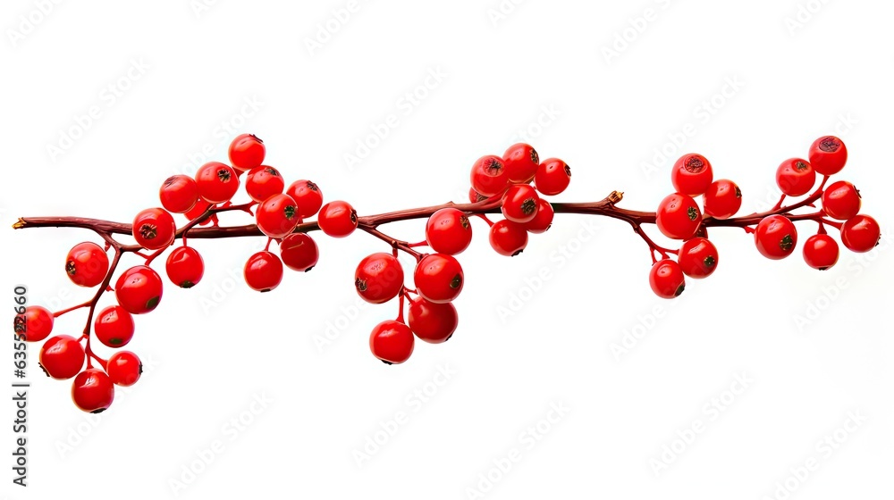 Poster christmas branch with red berries isolated on a white created with generative ai technology