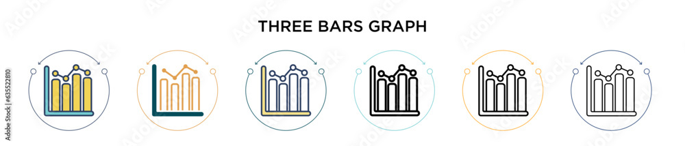 Poster three bars graph icon in filled, thin line, outline and stroke style. vector illustration of two col