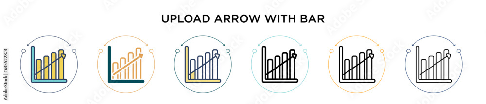 Poster upload arrow with bar icon in filled, thin line, outline and stroke style. vector illustration of tw