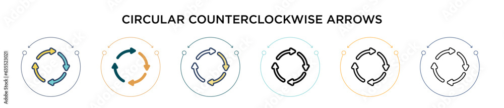 Poster circular counterclockwise arrows icon in filled, thin line, outline and stroke style. vector illustr
