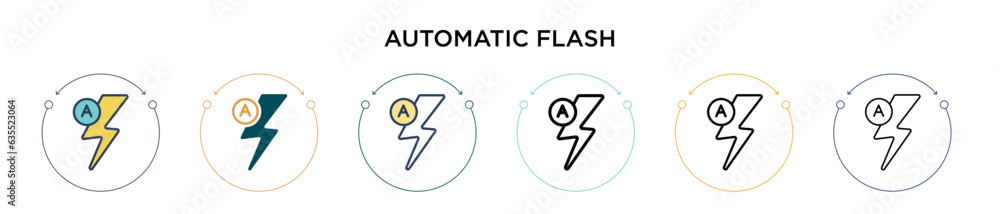 Poster automatic flash icon in filled, thin line, outline and stroke style. vector illustration of two colo