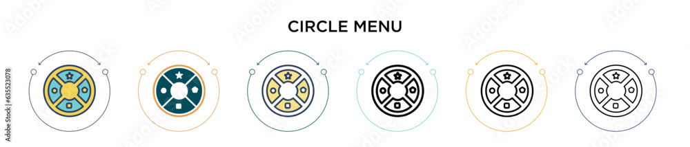 Poster circle menu icon in filled, thin line, outline and stroke style. vector illustration of two colored 