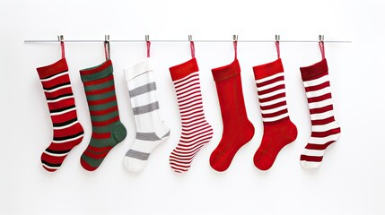 warm woolen winter sock knitted isolated on white background, Socks for Christmas, holiday time or...