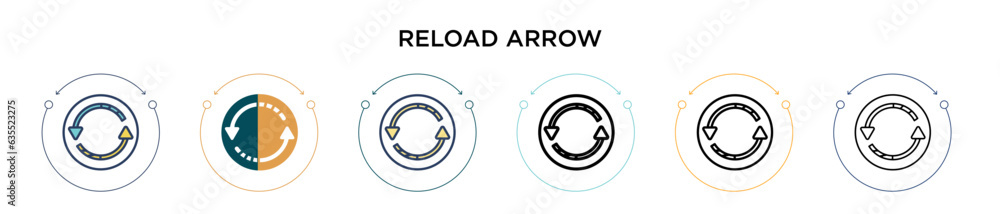 Aufkleber reload arrow icon in filled, thin line, outline and stroke style. vector illustration of two colored