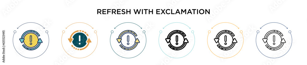 Poster refresh with exclamation icon in filled, thin line, outline and stroke style. vector illustration of
