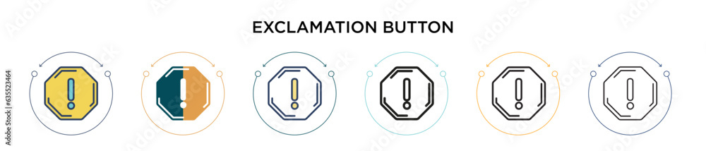Poster exclamation button icon in filled, thin line, outline and stroke style. vector illustration of two c