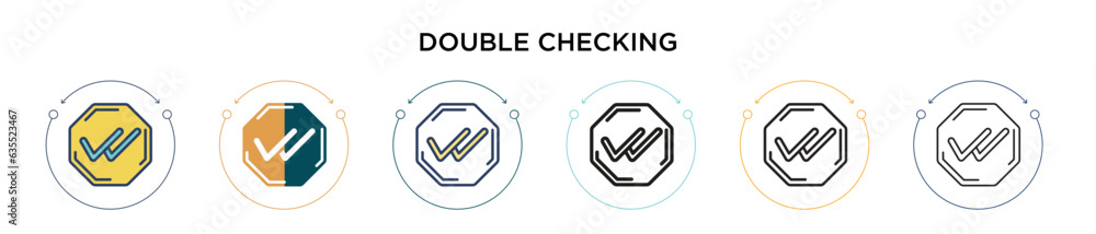 Aufkleber double checking icon in filled, thin line, outline and stroke style. vector illustration of two colo