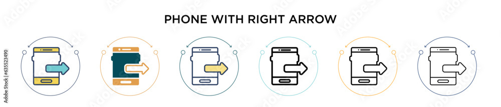 Poster phone with right arrow icon in filled, thin line, outline and stroke style. vector illustration of t