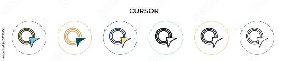 Poster cursor icon in filled, thin line, outline and stroke style. vector illustration of two colored and b
