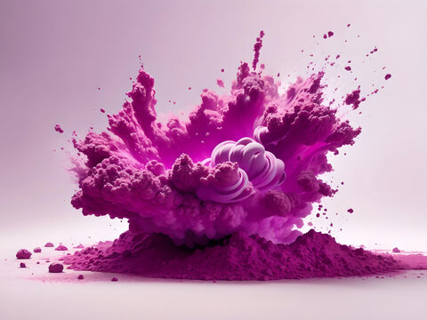 bright purple lilac holi paint color powder festival explosion burst isolated white background. industrial print concept background, Generative AI