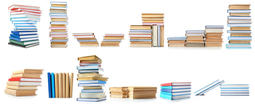 Set of many books isolated on white