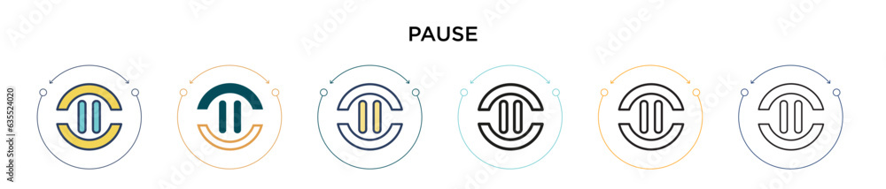 Poster pause icon in filled, thin line, outline and stroke style. vector illustration of two colored and bl