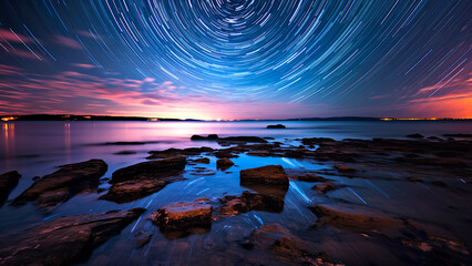 Star trail over the ocean