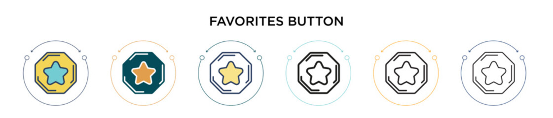 Favorites button icon in filled, thin line, outline and stroke style. Vector illustration of two colored and black favorites button vector icons designs can be used for mobile, ui, web