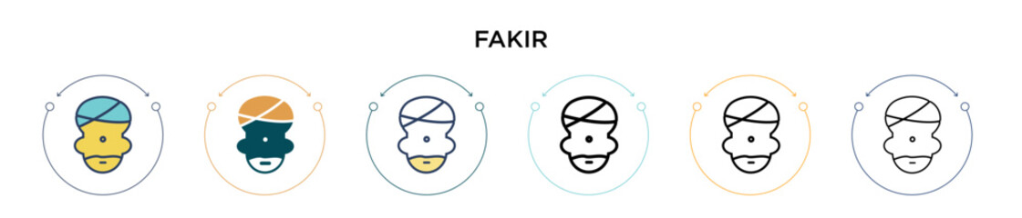 Fakir icon in filled, thin line, outline and stroke style. Vector illustration of two colored and black fakir vector icons designs can be used for mobile, ui, web